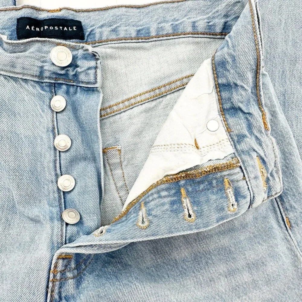 Aeropostale‎ Straight Jeans Size 8 Women 90’s Super High Rise Destroyed Button